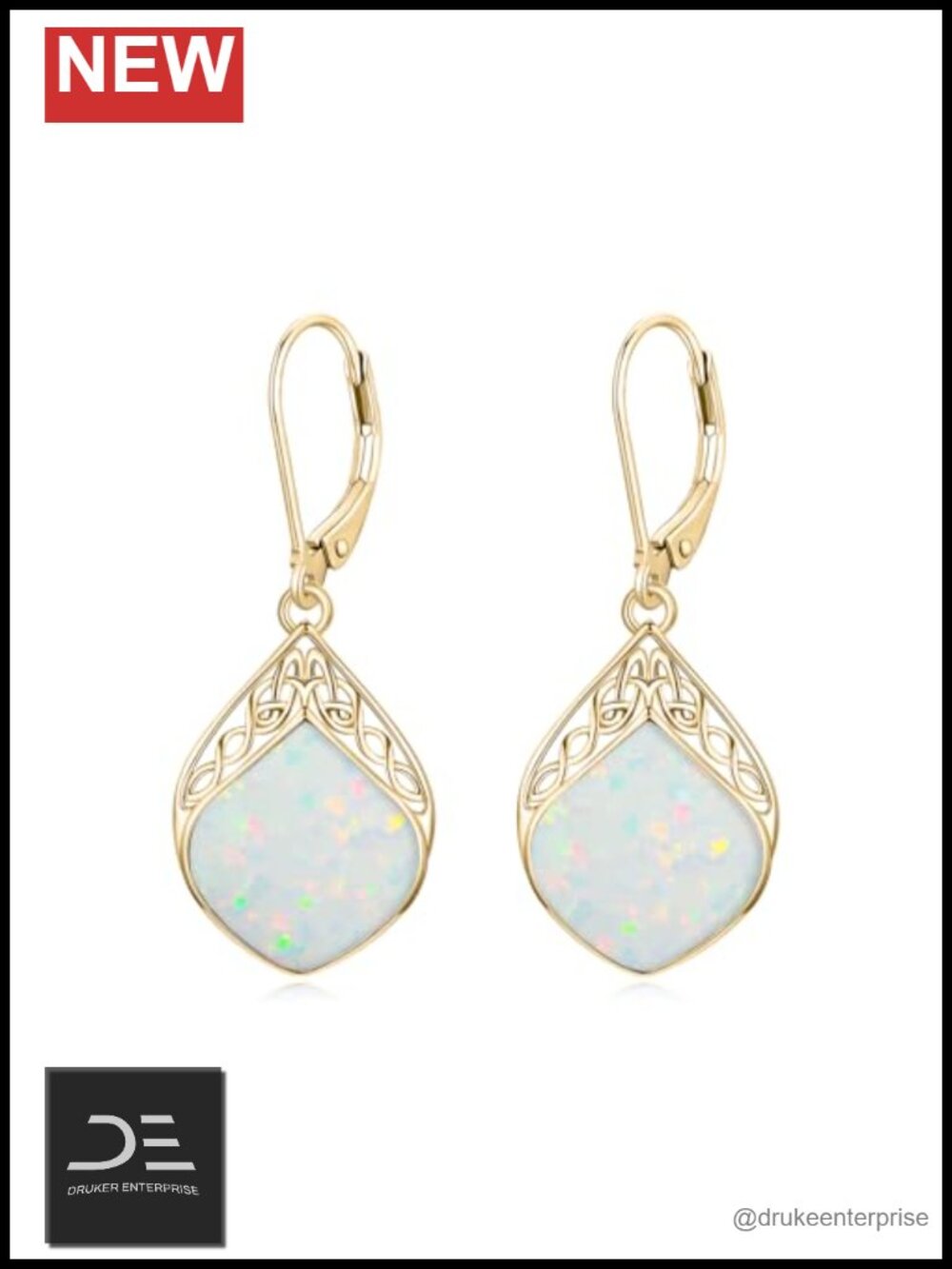 Celtic Knot Opal Dangle Earrings Gold Plated Leverback